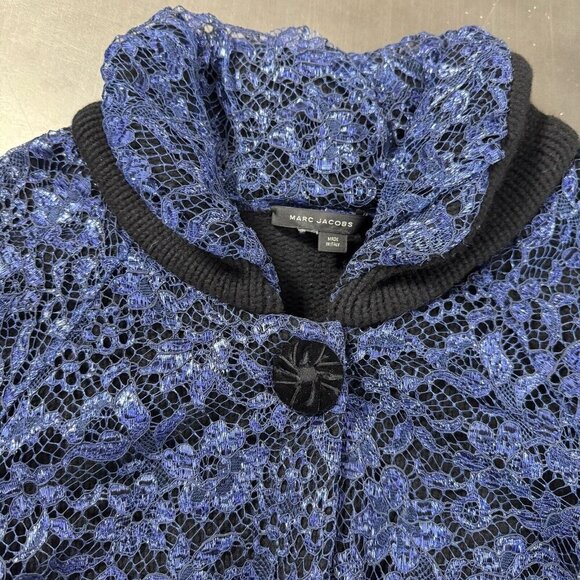 Marc Jacobs Bolero‎ Cashmere Crop Jacket Luxury Blue Metallic Floral Mesh Blazer - Picture 9 of 16